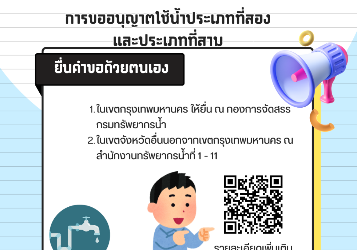กรมทรัพยากรน้ำ แจ้งการขออนุญาตใช้น้ำประเภทที่สองและประเภทที่สาม